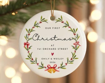 Personalized First Home Ornament, Couple 1st Xmas New Home Bauble, Custom Housewarming Keepsake, Christmas Gift for New Homeowners