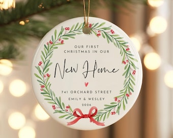 Personalized First New Home Ornament, Couple 1st Xmas New Home Bauble, Custom Housewarming Keepsake, Christmas Gift for New Homeowners