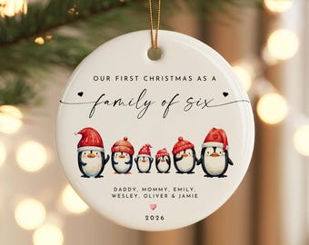 Personalized Family of 6 Christmas Ornament, First Christmas as a Family of Six Bauble, Custom New Family Keepsake, Gift for New Parents