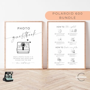 Photo Guest Book Sign with Polaroid 600 Instructions Sign, Polaroid Guestbook Sign, How To Take A Photo, How To Load A Film Instruction