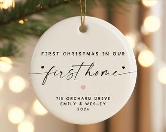 Personalized First Home Ornament, Couple 1st Xmas New Home Bauble, Custom Housewarming Keepsake, Christmas Gift for New Homeowners