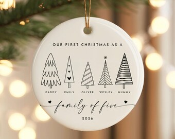 Personalized Family of 5 Christmas Ornament, First Christmas as a Family of Five Bauble, Custom New Family Keepsake, Gift for New Parents