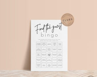 Gästesuche-Bingo, Anpassbares Gästesuche-Bingo für Hochzeiten, Modernes Hochzeits-Bingo-Spiel, Unterhaltsame Tischspiele für Hochzeiten
