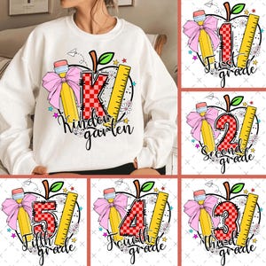 Preppy First Day of School PNG Bundle, Back to School PNG, Coquette Teacher PNG, Retro Girly Pencil Apple,Preppy Back to School Shirt Design