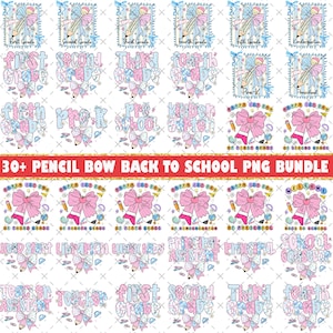 30+ Coquette Pencil Bow Png Bundle, Teacher Pencil Coquette Bow PNG, Coquette Teacher Shirt, Back To School, Teacher Gift, 1st to 5th Grade