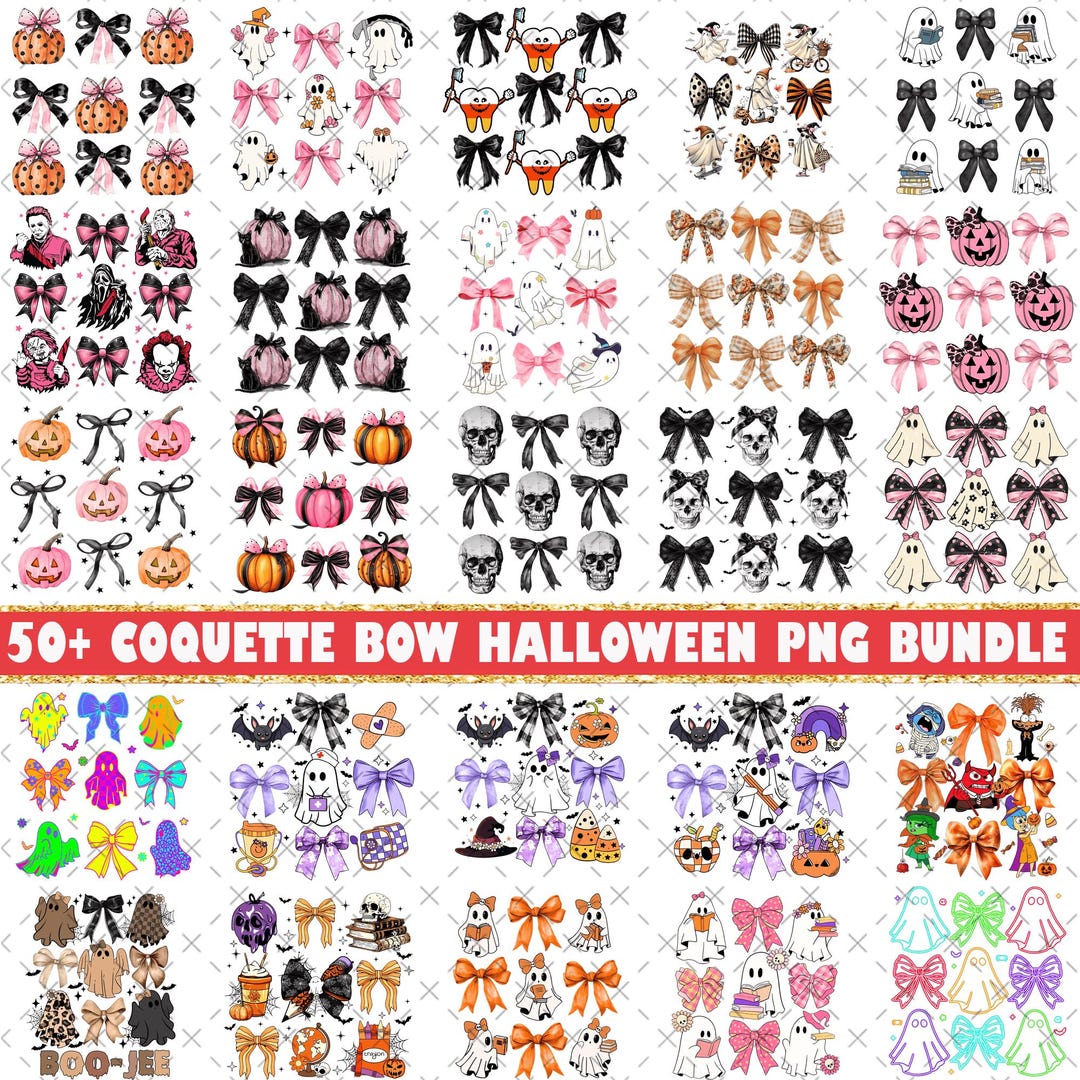 50+ Coquette Halloween Bow PNG Bundle, Coquette Ghost Bow Png, Coquette ...