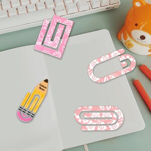 Personalized Teacher Pencil Paperclips Bookmark, Coquette Bow Jumbo Paperclips Set, Teacher Appreciation Gifts, Jumbo Paperclips For Teacher