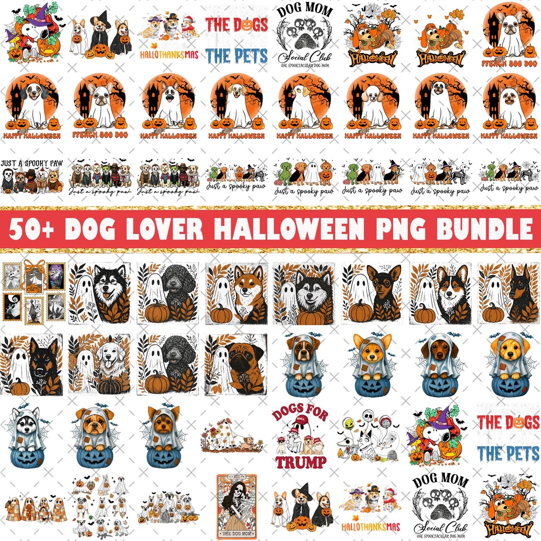 50+ Halloween Dog PNG Bundle, Spooky Dog Png, Dog Lover Png, Retro ...