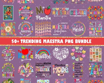 50+ Maestra Png Bundle, Spanish Teacher Clipart Bundle, Latina Teacher Sublimation Bundle Design, Rainbow Maestra Png, Back to School Png