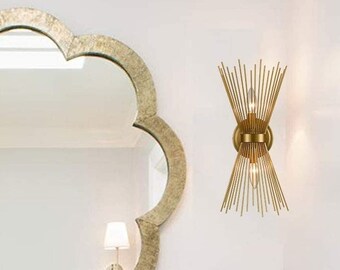 Brass 2-Light Vanity Light Mid-Century Modern Starburst Wall Sconce Lamp Sunburst Sconce Art Decor