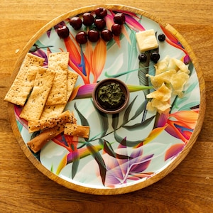Handcrafted Mango Wood Lazy Susan: Rotating Serving Tray with Food-Safe Enamel