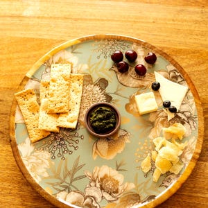 Handcrafted Mango Wood Lazy Susan: Rotating Serving Tray with Food-Safe Enamel