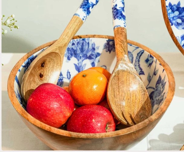 Sintra Mango Wood Spotted Salad Bowl - Ink Blue
