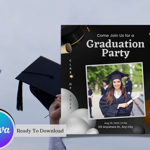 Graduation Invitation, Invitation Card To Graduation Ceremony, Graduation Card, Invitation Template, Graduation Gifts, Editable in Canva