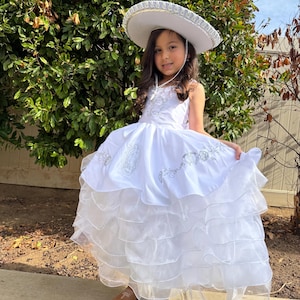 Vestido Charra para Bautizo Blanco con bordado en plata/ Baptism Charra Dress
