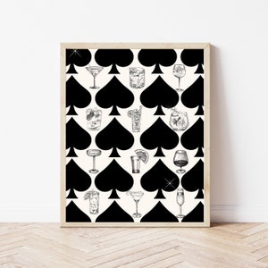 Bar Cart Decor Cocktail Poster |  Cocktails Digital Wall Art | Ace Of Cards Printable Poster | Trendy Drink Art