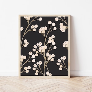 Abstract Botanical Digital Art,Modern Black Neutral Flowers Printable Wall Art