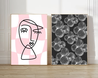Ensemble d'art mural numérique moderne abstrait | Ensemble d'art mural imprimable abstrait rose noir