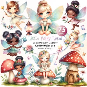 Adorável Little Fairy Land Clipart, Aquarela Little Fairy Land Ilustração Clipart, Cute Little Fairy Land PNG, Uso Comercial