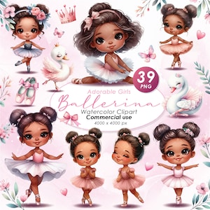 Adorable ballerine filles Clipart, clipart aquarelle ballerine filles Illustration, clipart jolies filles ballerines, ferme PNG, usage Commercial