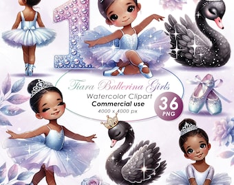 Adorable Tiara Ballerina Girls Clipart, Watercolor Ballerina Girls Illustration Clipart, Cute Ballerina Girls clipart, PNG, Commercial Use