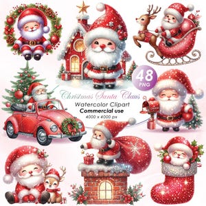 Adorável Natal Papai Noel Clipart, Aquarela Natal Papai Noel Ilustração Clipart, Bonito Natal Papai Noel PNG, Uso Comercial