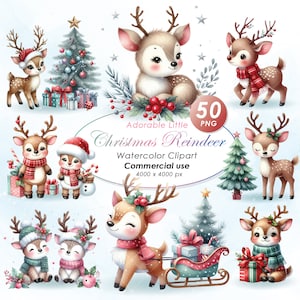 Entzückende Rentier Weihnachten Clipart, Aquarell Rentier Weihnachten Illustration Clipart, Niedliche Weihnachten Rentier PNG, kommerzielle Nutzung