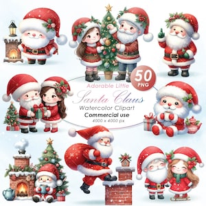 Adorable clipart Noël père Noël, aquarelle père Noël Illustration Clipart, mignon Noël père Noël PNG, usage Commercial