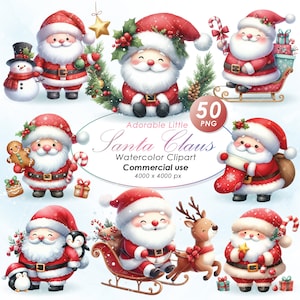 Adorable clipart Noël père Noël, aquarelle père Noël Illustration Clipart, mignon Noël père Noël PNG, usage Commercial