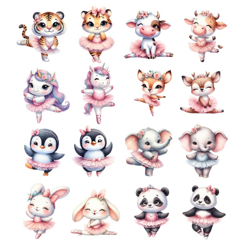 Cute Little Ballerina Animals Clipart, Watercolor Ballerina ...
