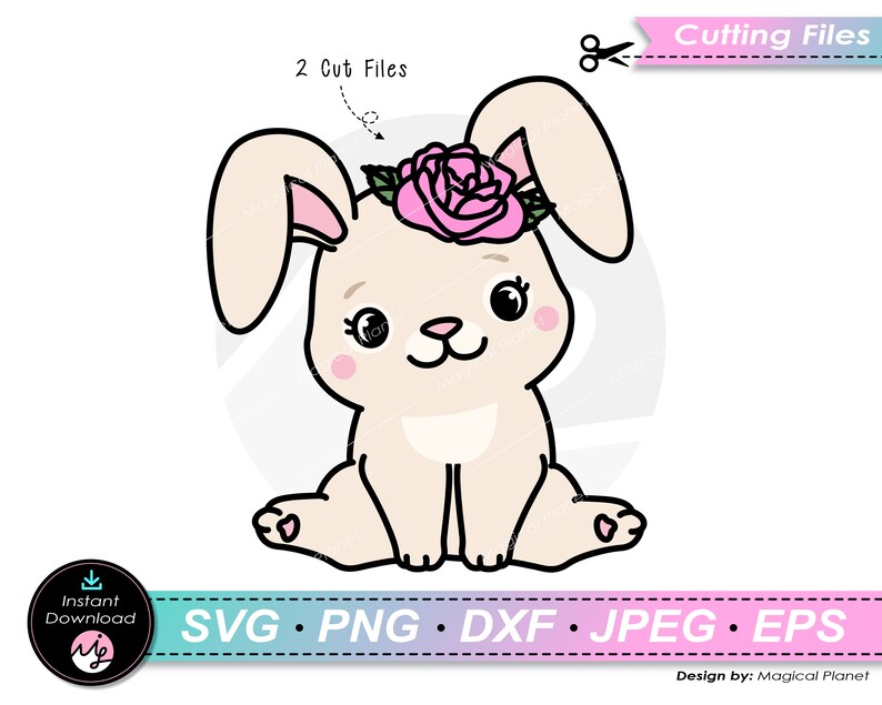 Cute Rabbit With Flower SVG Layered Cut File Birthday - Etsy