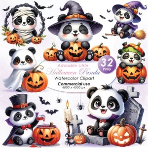 Schattige panda Halloween-clipart, aquarel panda Halloween illustratie clipart, schattige panda Halloween png, commercieel gebruik