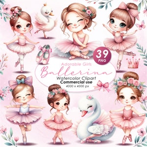 Entzückende Ballerina Mädchen Clipart, Aquarell Ballerina Illustration Mädchen Clipart, niedliche Ballerina Mädchen Clipart, Bauernhof PNG, kommerzielle Nutzung