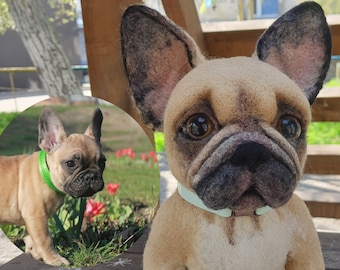 Realistic French Bulldog taken from a photo of a real Animal Dog by photo Felted Toy
