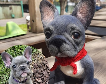 Realistic Frenchies puppy taken from a photo of a real Animal Dog by photo Felted Toy