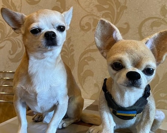 Realistische naaldvilten chihuahuaknuffel: handgemaakte wollen hond