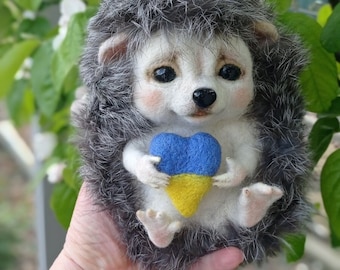 Hedgehog with heart Ukraine: Felted Toy Lover Gift Support Ukraine