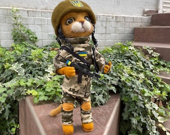 Felted Ukrainian Armed Forces Cat Toy with Radio