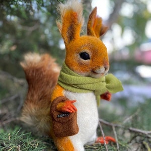 Cute squirrel in a green scarf - Soft Toy Squirrel - Squirrel Lover Gift - Teddy Squirrel- Little cute Squirrel