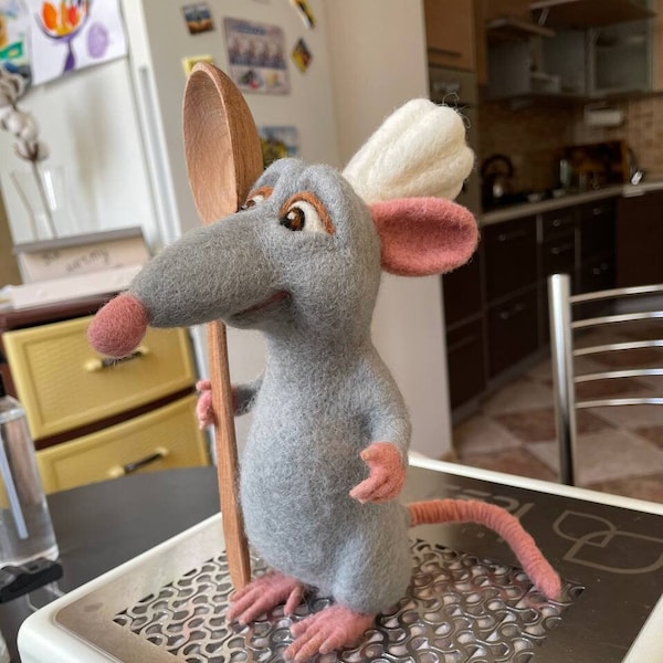Ratatouille mit Kochlöffel Little Chef Remy Grey Ratte weiche Wolle Spielzeug Maus gefilzt
