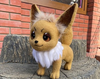 Eevee Felted Wool Toy: Large Size, Cartoon Character, Pokemon, Pokedex