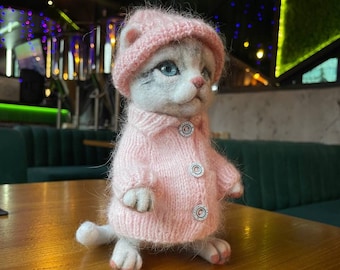 Felted Wool Kitten Doll: Handmade Collectible Toy (7 inches)
