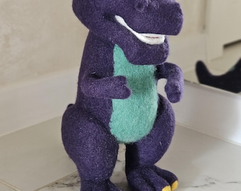 Barney the Dinosaur - Needle Felted Handmade Wool Figure - Collectible Art Doll