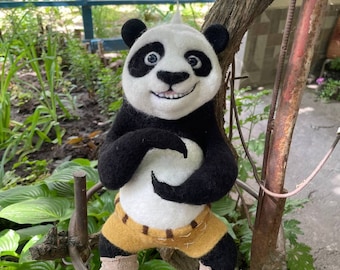 Needle Felted Kung Fu Panda: Handmade Wool Plush, Collectible Gift