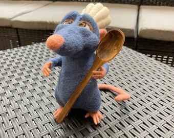 Remy Little Ratatouille Chef Blue rat Soft Wool Toy Mouse Felted small size