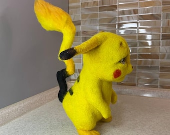 Pikachu Detective mood Sad Picka Felted Wool Toy - Handmade with Love Pokemon pokedex