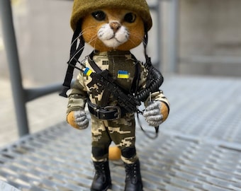 Needle Felted Ukrainian Military Cat Toy: Wool Puss in Boots