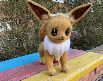 Eevee big size felted toy cartoon character Pokemon pokedex