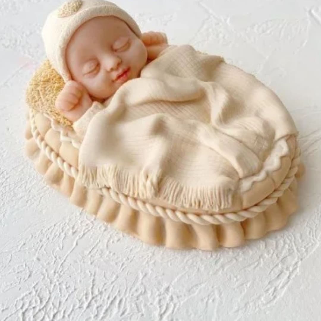 MOLD Sleeping Baby in the Crib Cake Topper Silicone Mold 3D Wedding Birthday Fondant Cake