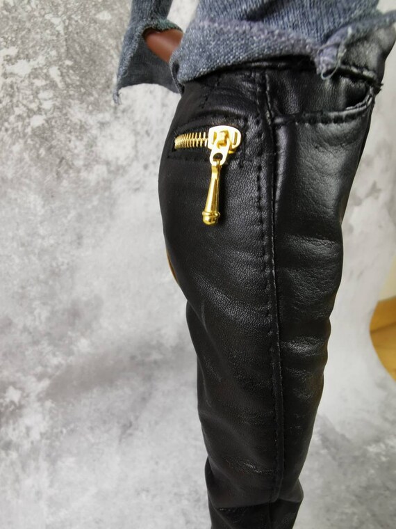 Black Leather Pants With Gold Zippers For 16' Doll Kingdom